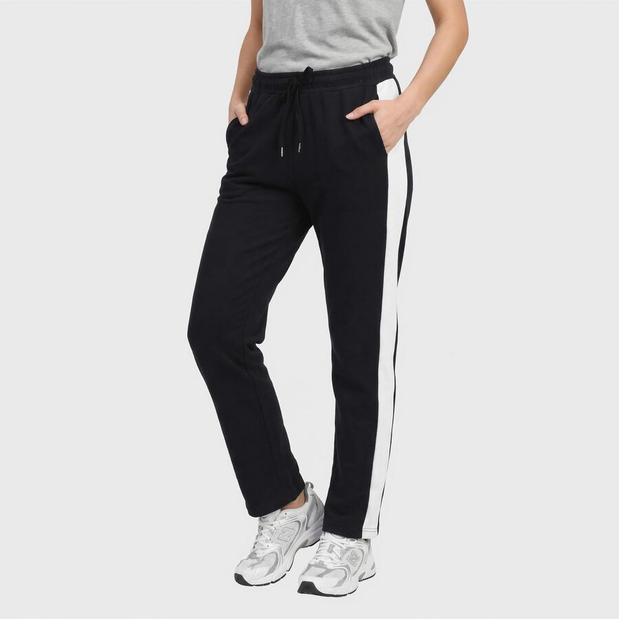 Women's Navy Blue Straight Fit Side-Striped Track Pants, Navy Blue, large