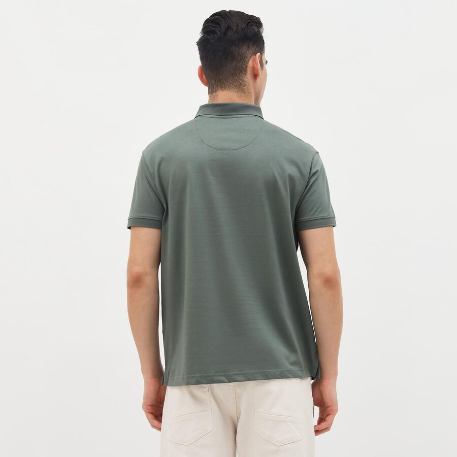 Men's Muted Sage Green Cotton Polo Collar Classic T-Shirt, Light Green, large