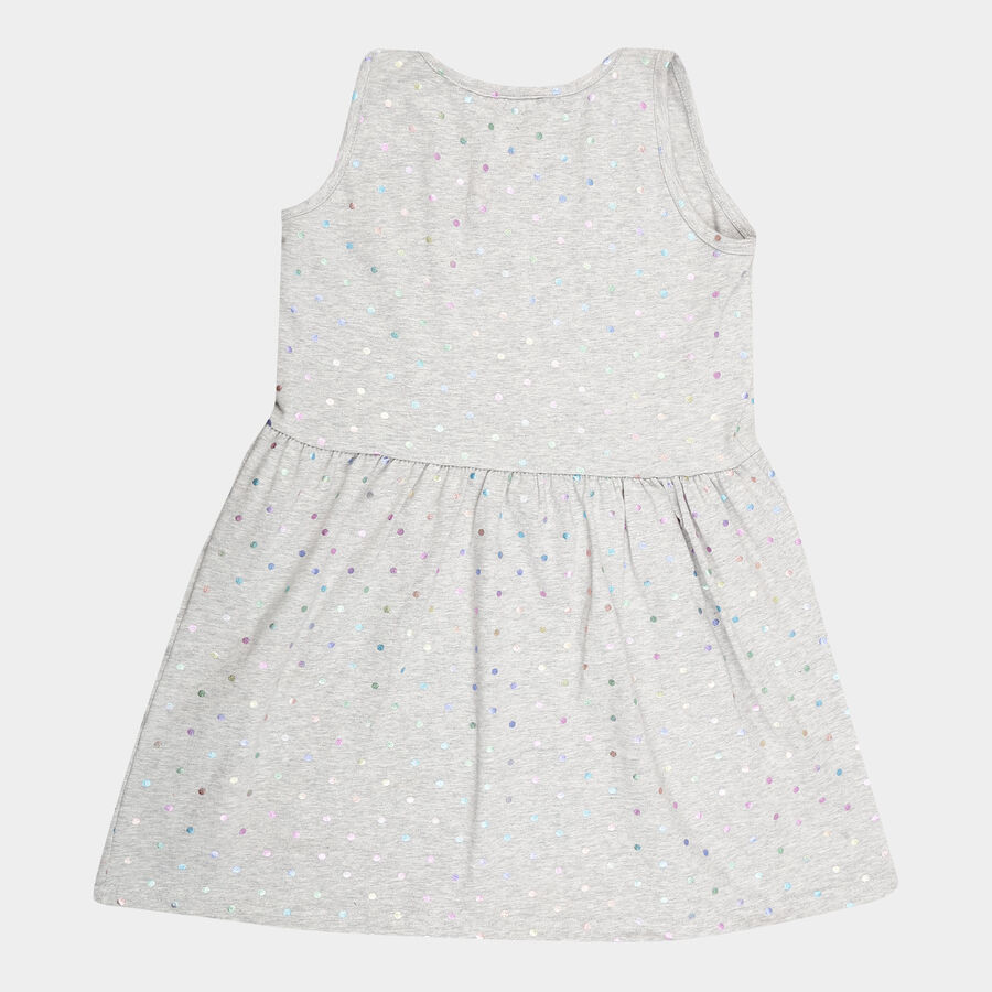 Girls Cotton Printed Dress, Light Grey, large image number null