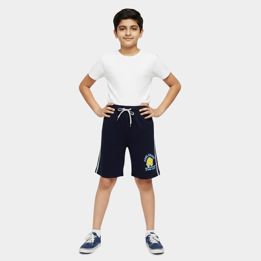 Boys Navy Blue Regular Fit Neon Zipper Detail Bermuda Shorts, नेवी ब्लू, large