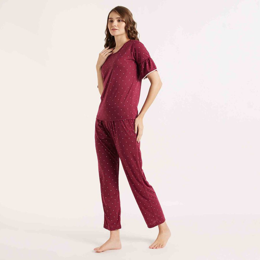Printed Night Suit, Maroon, large image number null