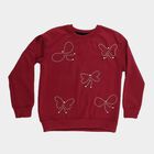 Girls Deep Burgundy Crew Neck Casual Sweatshirt, वाइन, small image number null