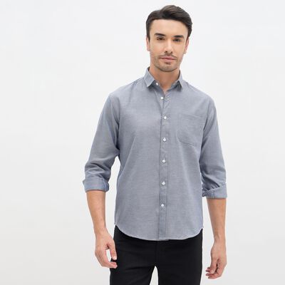 Men's Deep Midnight Navy Blue Spread Collar Casual Shirt