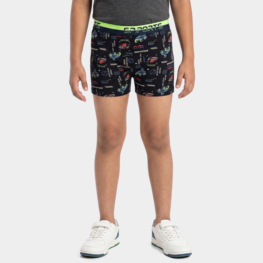 Boys' Navy Blue Regular Fit Printed Trunks, नेवी ब्लू, large