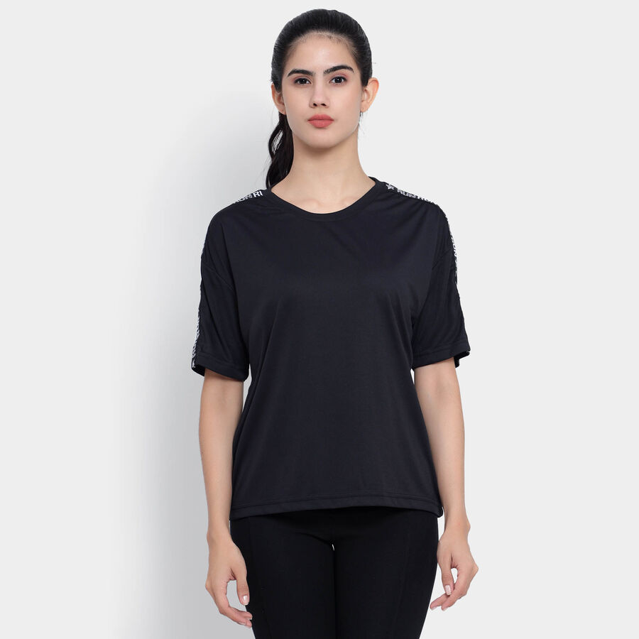 Solid Round Neck T-Shirt, Black, large image number null