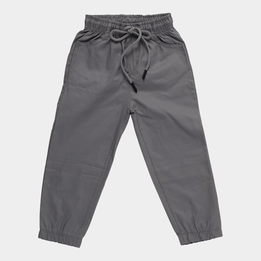 Boys' Grey Regular Fit Elastic Waist Jogger Trousers, हल्का ग्रे, large