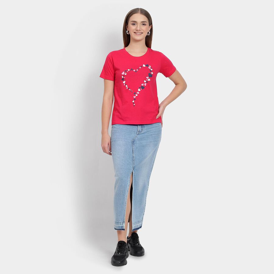 Ladies' Round Neck T-Shirt , रानी (फ्यूशिया), large image number null
