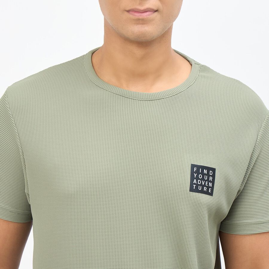 Men's Light Sage Green Round Neck Athleisure T-Shirt, हल्का हरा, large
