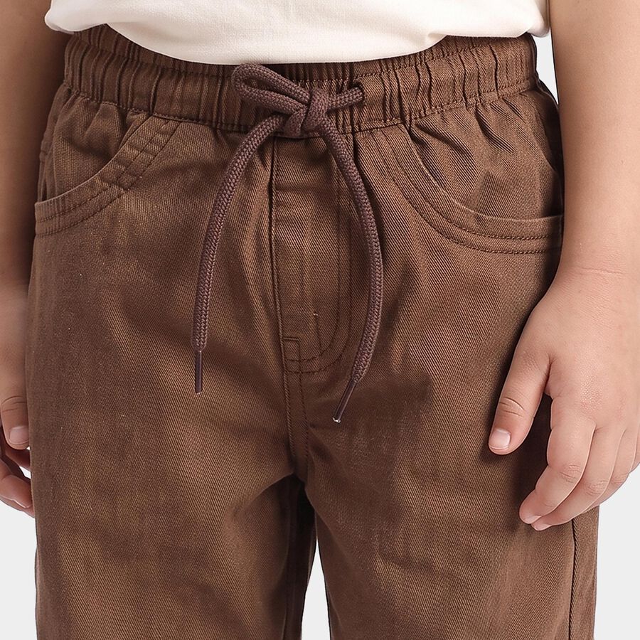 Girls Brown Jogger Fit Drawstring Jeans, Brown, large