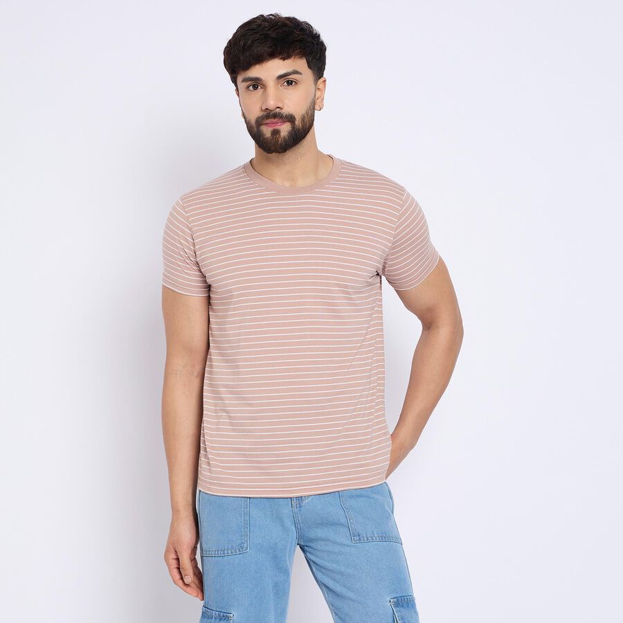 Men's Round Neck Half Sleeves T-Shirt , Light Pink, large