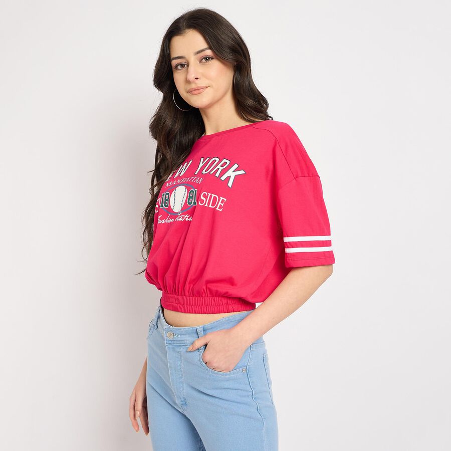 Ladies' 100% Cotton Crop  Top, गुलाबी, large image number null