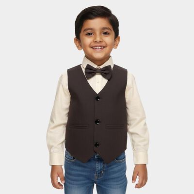 Boys Soft Beige Cotton Full Sleeve Classic Collar Casual Shirt