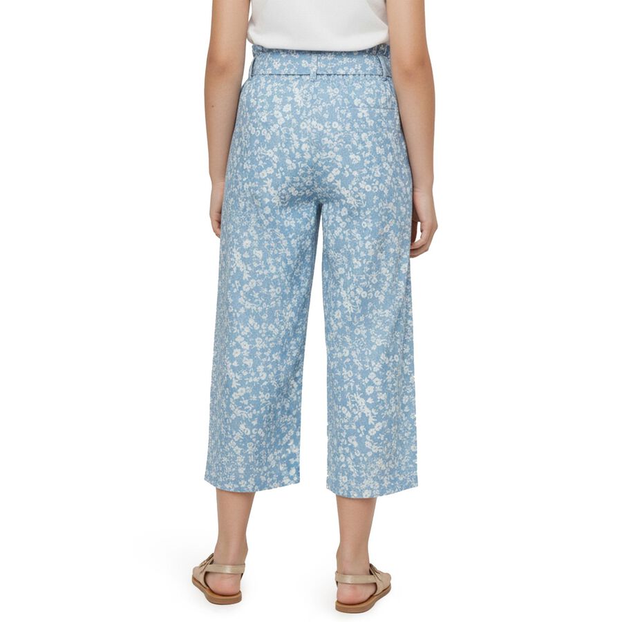 Girls' Light Blue Floral Printed Tie-Waist Capri, Light Blue, large