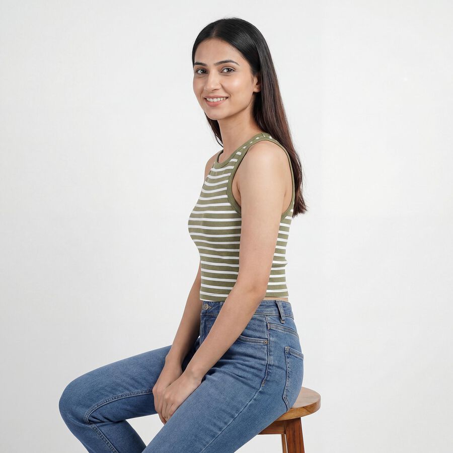 Women's Olive Round Neck Casual T-Shirt, Olive, large