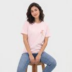 Women's Pink Cotton Round Neck Graphic Print T-Shirt, हल्का गुलाबी, small