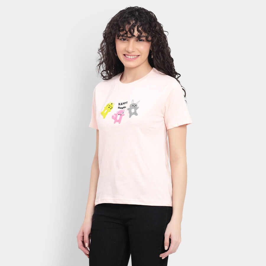 Cotton Round Neck T-Shirt, पीच, large image number null