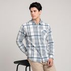 Men's Blue Cotton Long Sleeve Spread Collar Shirt, Mid Blue, small