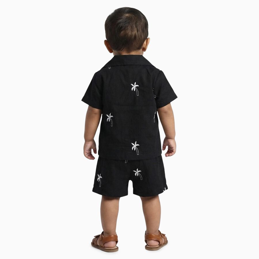 Infants' Black Cotton Collared Embroidered Baba Suit, Black, large