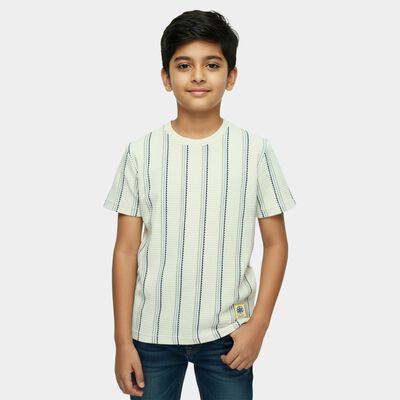 Boys' Off-White Round Neck Graphic Printed T-Shirt