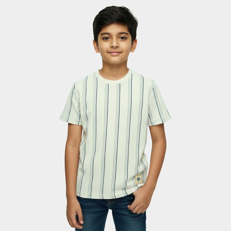 Boys' Off-White Round Neck Graphic Printed T-Shirt, Off White, large