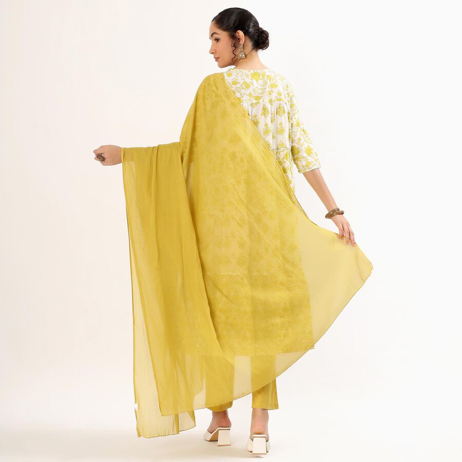 Women's Bright Mustard Yellow Embroidered Ethnic Set, Light Green, large image number null