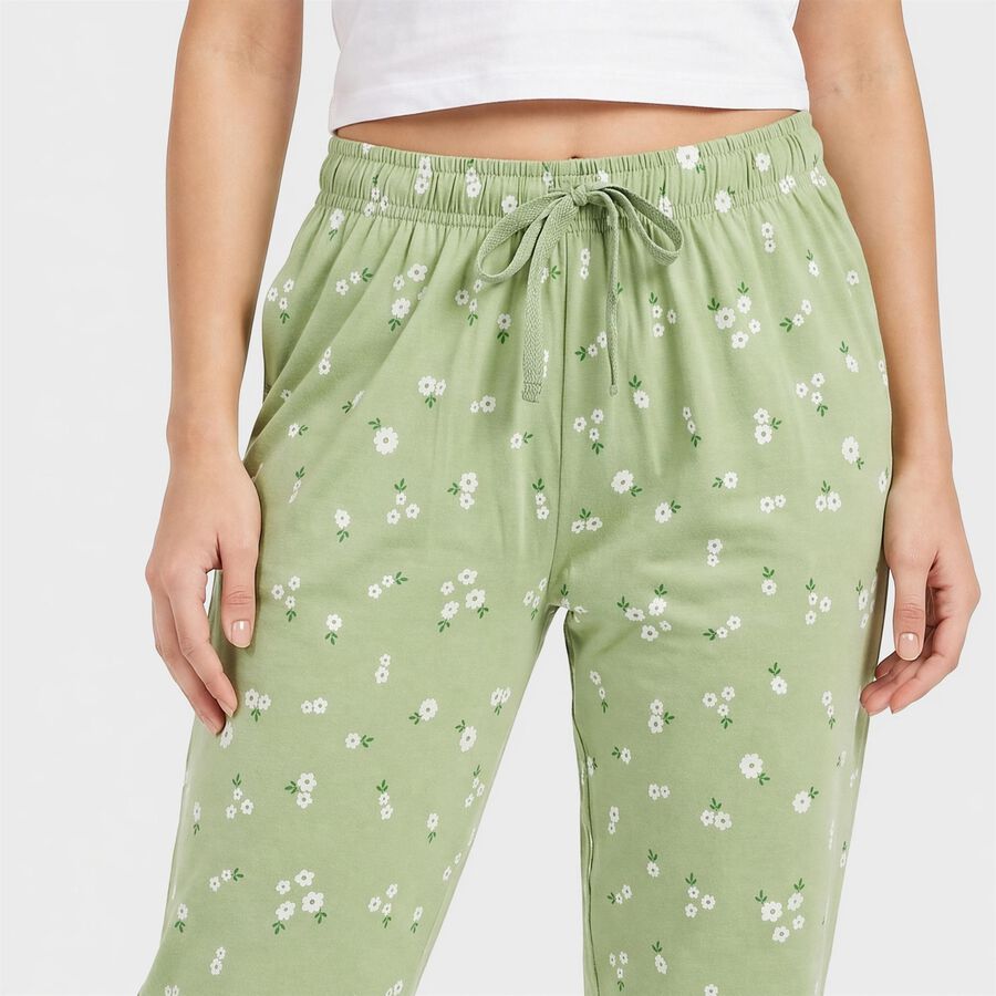 Women's Green Straight Fit Floral Printed Pyjama, हल्का हरा, large