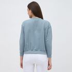 Women's Muted Steel Blue Crew Neck Casual Sweatshirt, Mid Blue, small image number null