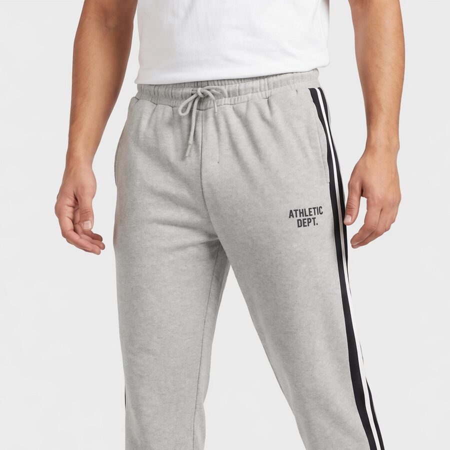 Men's Grey Regular Fit Side-Striped Track Pants, मिश्रित मध्यम ग्रे, large