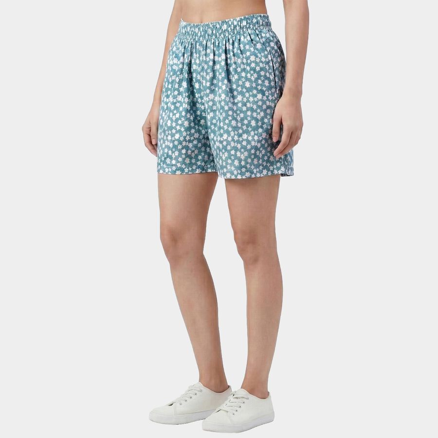 Women's Blue Regular Fit Drawstring Lounge Shorts, हल्का नीला, large