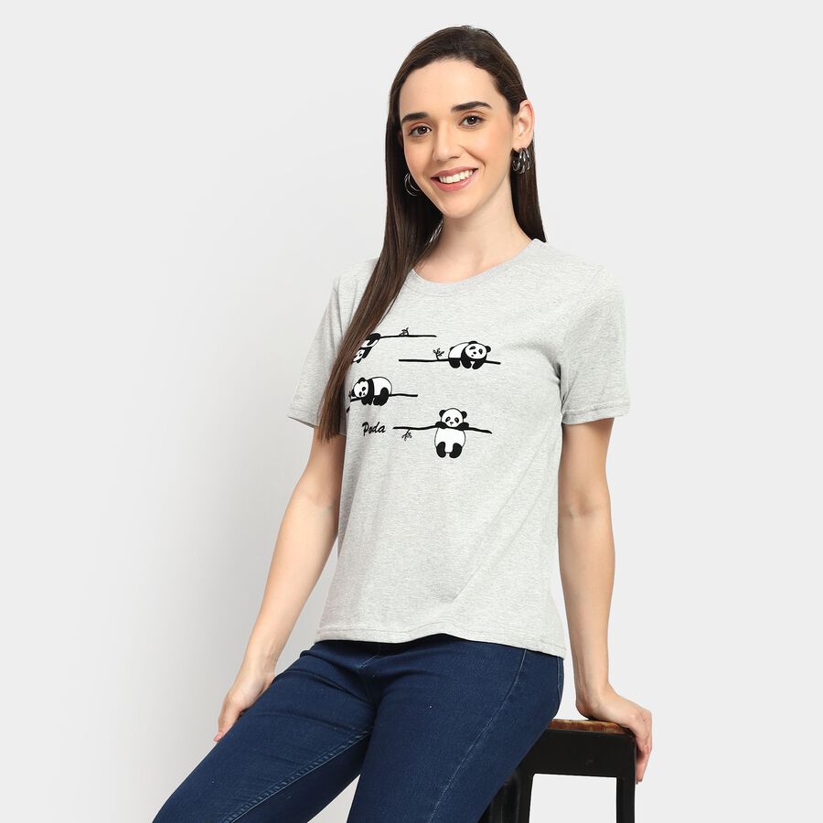 Ladies' Round Neck T-Shirt, Melange Light Grey, large image number null