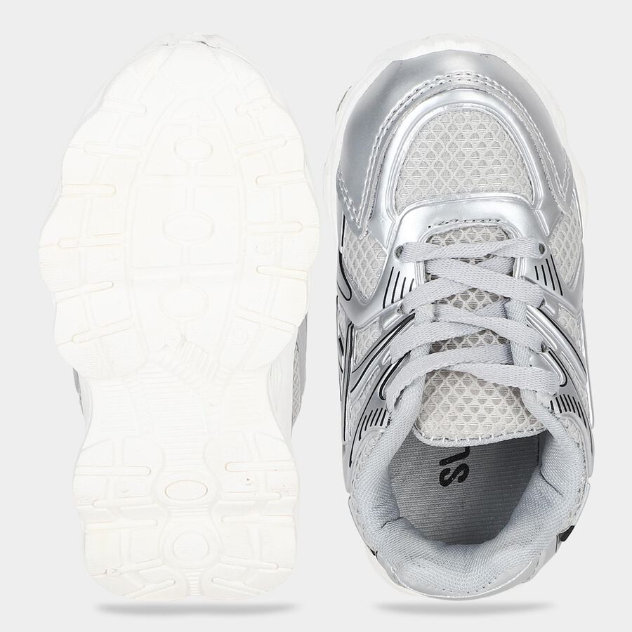 Boys Silver Lace-Up Sneakers, Silver, large