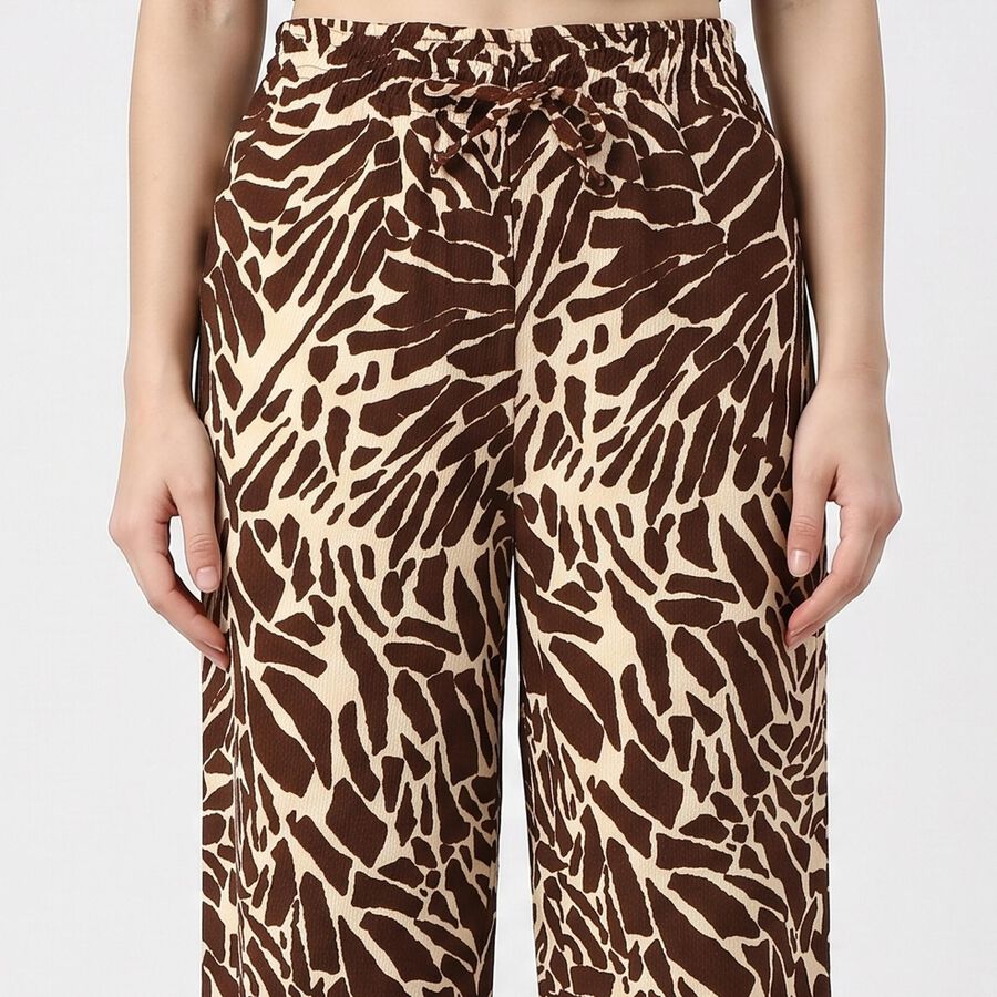 Women's Brown Wide Leg Printed Trousers, Brown, large