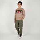 Boys Muted Beige Crew Neck Casual Sweatshirt, गहरा पीला, small image number null