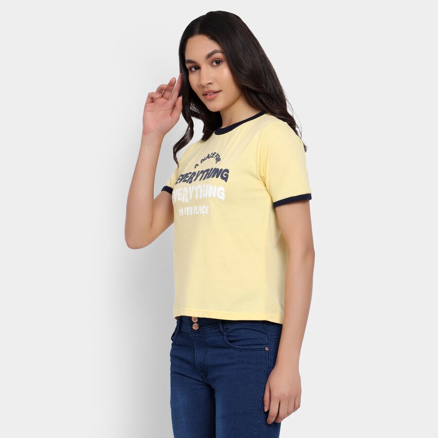Ladies' 100% Cotton Round Neck T-Shirt, Yellow, large