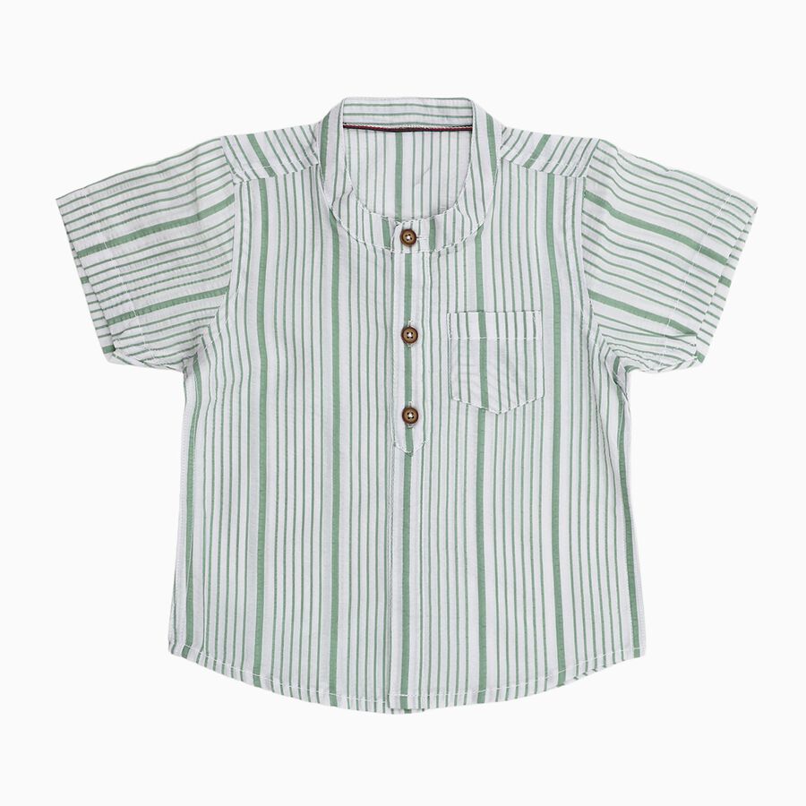 Infants Light Sage Green Cotton Half Sleeve Mandarin Collar Casual Shirt, Light Green, large image number null