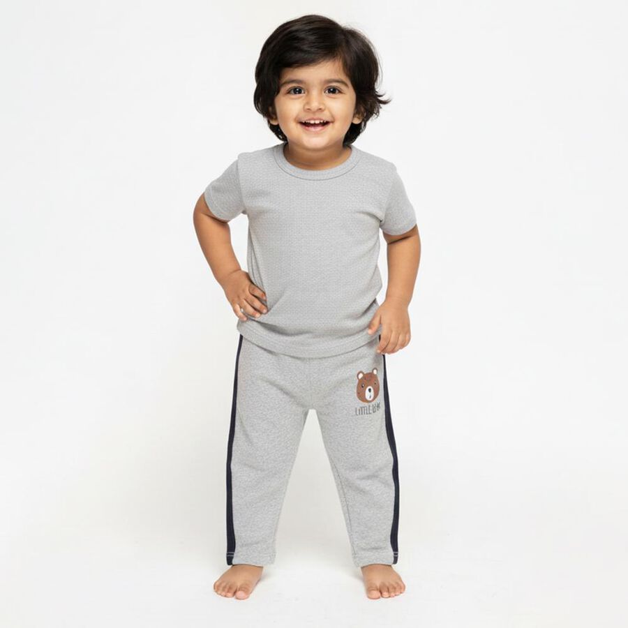 Infants Light Grey Cotton Blend Bear Print Pyjama, Melange Light Grey, large image number null