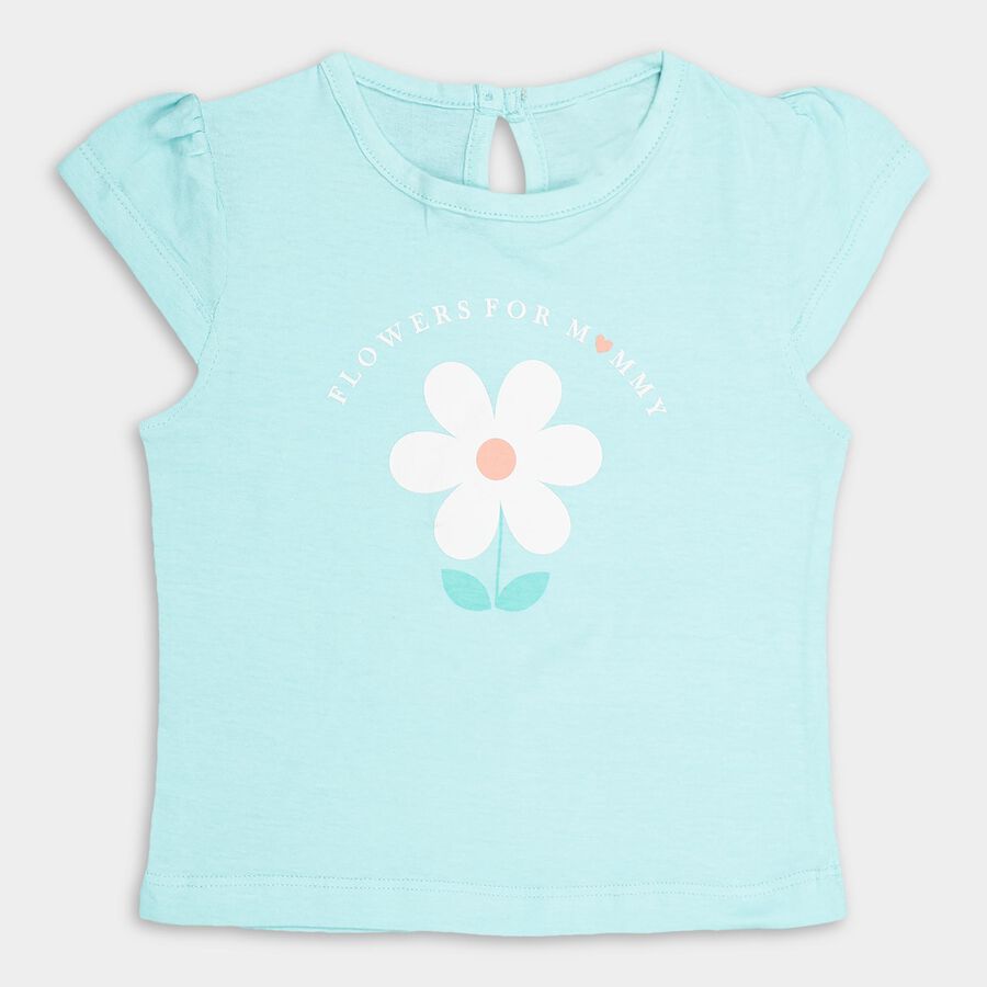 Infant Light Aqua and White Cotton Round Neck T-Shirt, Aqua, large image number null