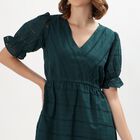 Women's Deep Forest Green Cotton V-Neck Empire Dress, गहरा हरा, small image number null