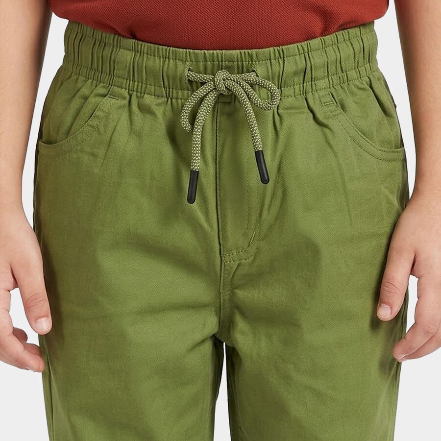 Boys' Olive Green Regular Fit Drawstring Jogger Trousers, Olive, large