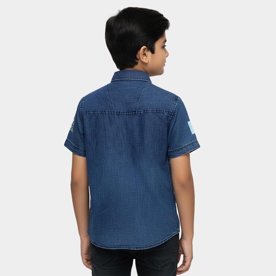 Boys' Navy Blue Classic Collar Casual Shirt, Mid Blue, large