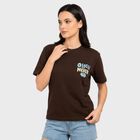 Ladies Brown Cotton Round Neck Regular T-Shirt, भूरा, small