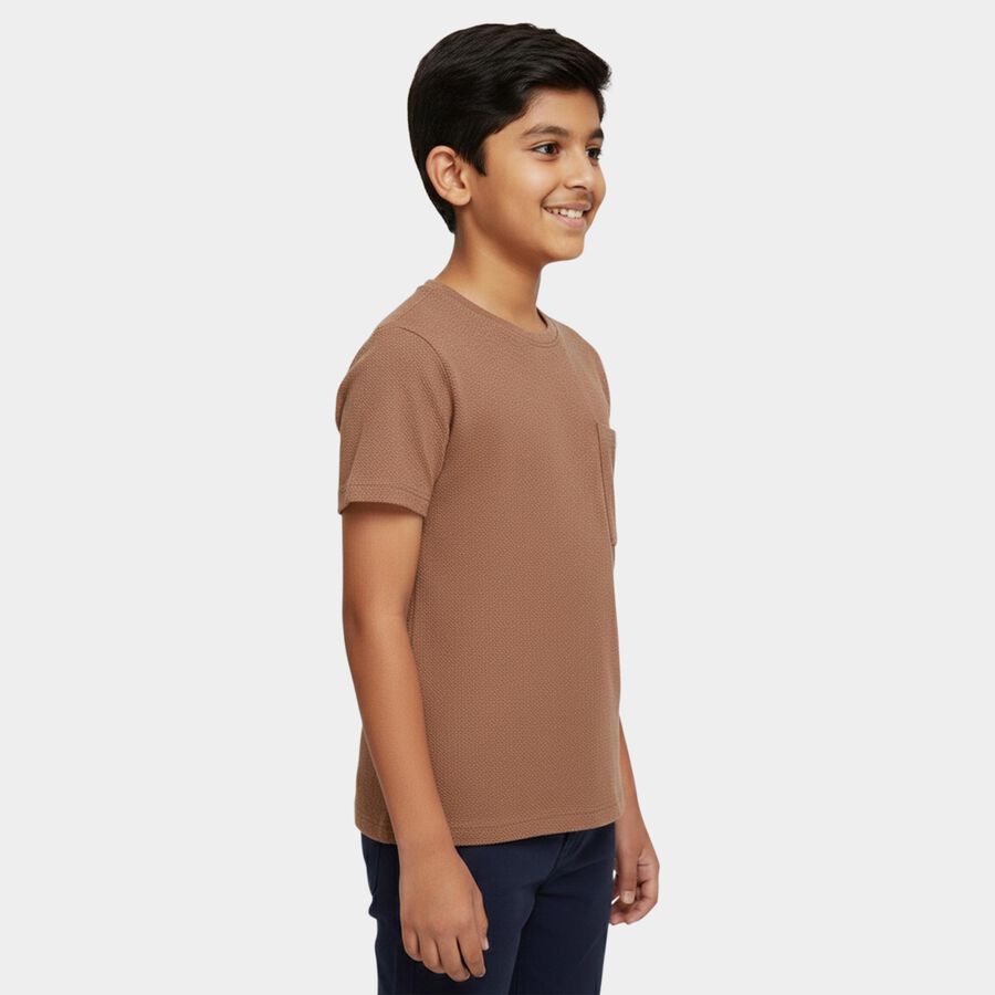 Boys' Brown Round Neck Graphic Printed T-Shirt, Brown, large