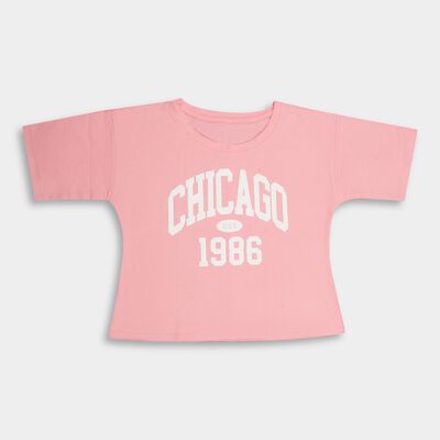 Girls' Light Pink Cotton Round Neck Casual T-Shirt