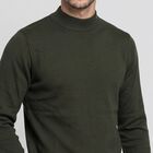Men's Olive Green Mock Neck Solid Pullover, Olive, small