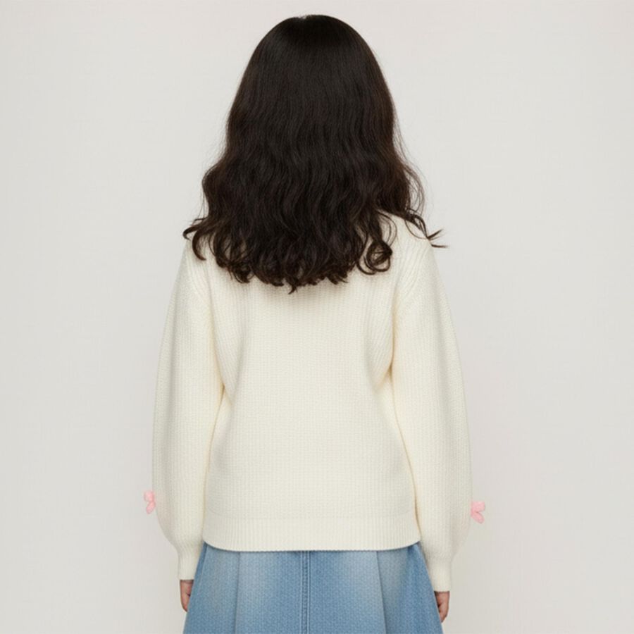 Girls Off White Crew Neck Casual Pullover, Off White, large image number null