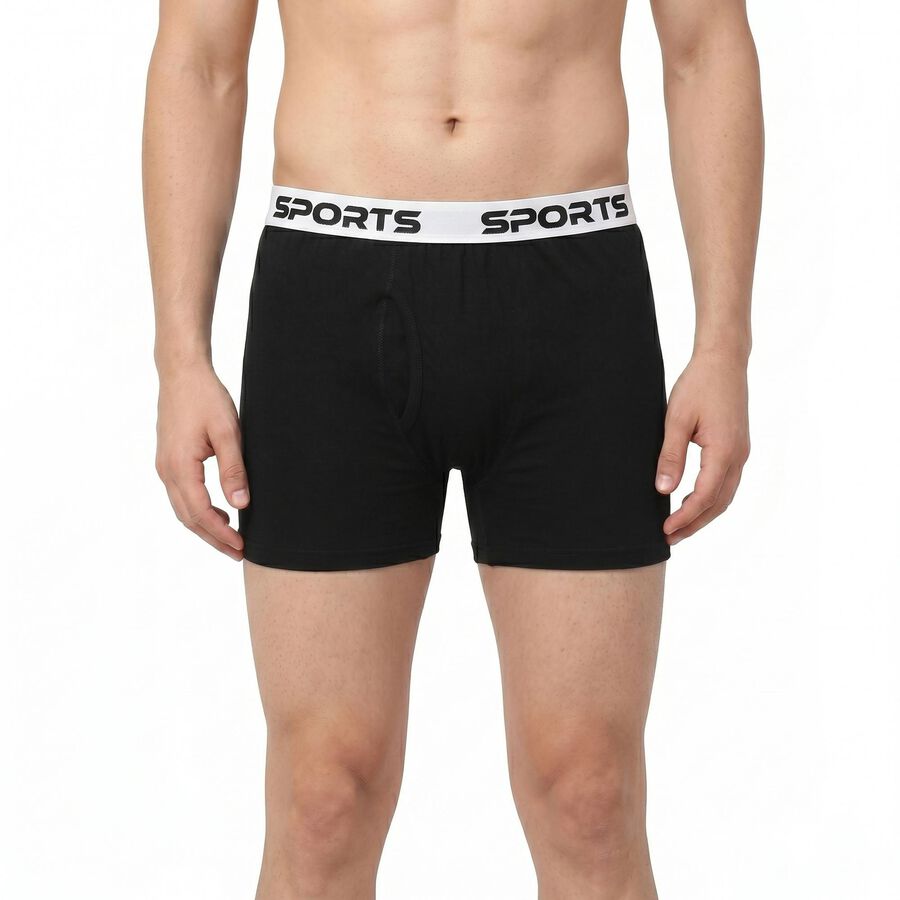 Men's Black Regular Fit Solid Trunks, काला, large