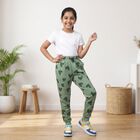 Girls' Sage Green Heart Printed Drawstring Pyjama, Light Green, small