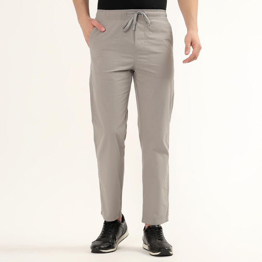 Men's Slim Fit Casual Cotton Trousers, Light Grey, large