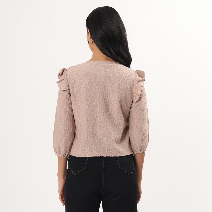 Women's Beige Mock Neck Textured Top, गहरा पीला, large