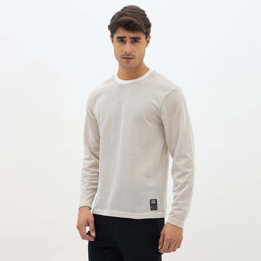 Men's Light Beige Round Neck Casual T-Shirt, Beige, large image number null